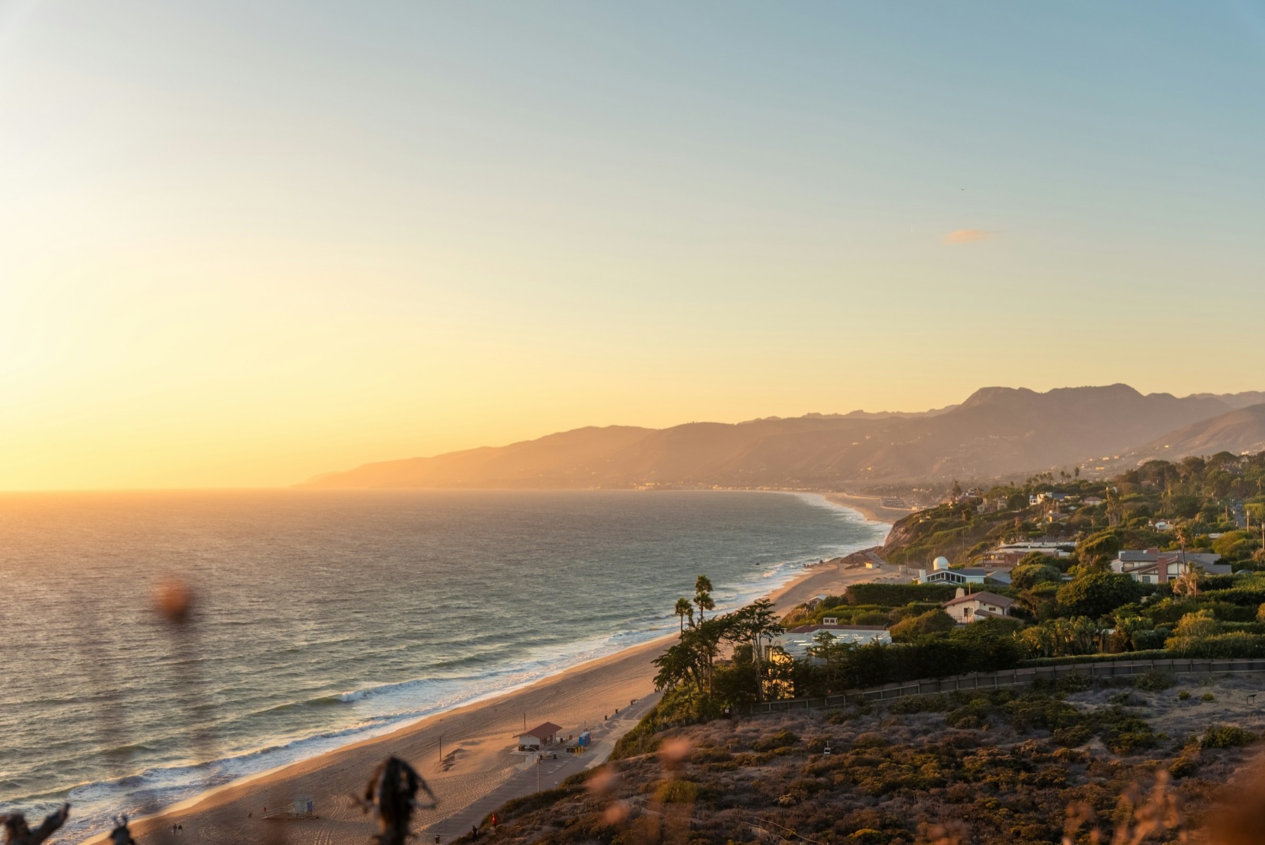 Coastline and hills at sunset